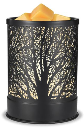 Metal Wax Melts Warmer, 2-in-1 Electric Scented Candle Wax Melter and Cubes, Aromatherapy Essential Oil Burner for Home Décor Office and Bedroom, with LED Light (Black Tree)