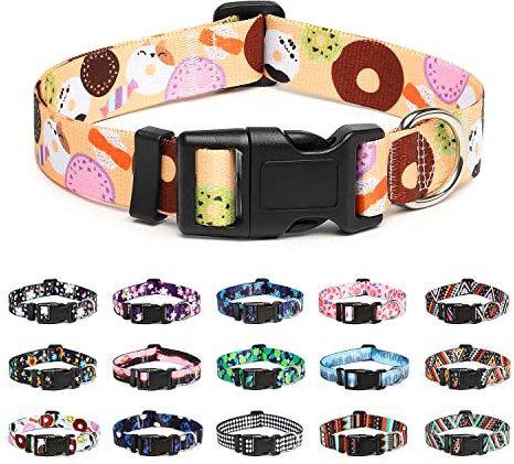Mercano Hundehalsband Verstellbares, Weich Nylon Komfort & Robuster Gemustertes Hunde Halsband für Kleine Mittlere Große Hunde Welpen Katzen (S, Cookie Beige)