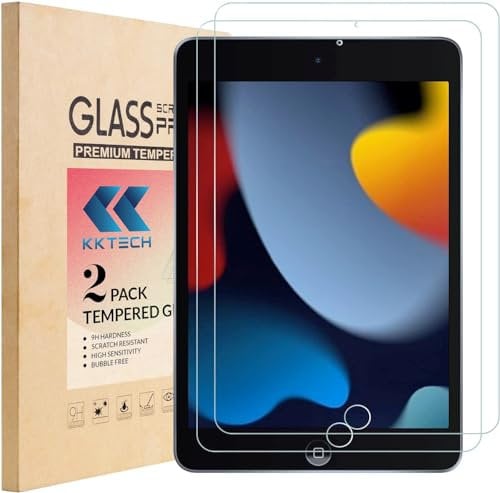 KKTECH iPad 9th generation screen protector for Apple iPad 9th 8th 7th Generation 10.2 (2021, 2020, 2019 Models) [Ultra Clear HD] [Anti Scratch] [Bubble-Free] [9H Hardness] [2 Pack]