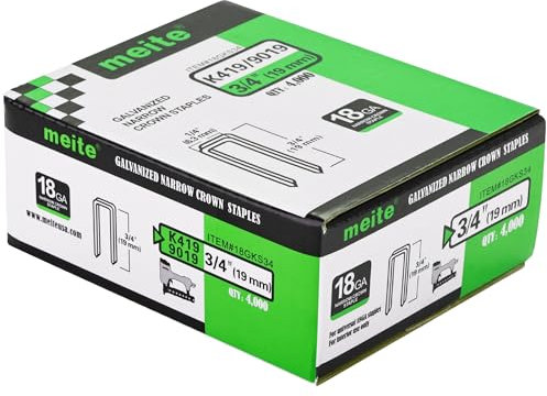meite Drucklufttacker Klammern 19 mm, 18 Gauge Tackerklammern, 5,7 x 19 mm – 4.000 Stück verzinkte Heavy-Duty Klammern Typ 90 für Polsterarbeiten, geeignet für Drucklufttacker