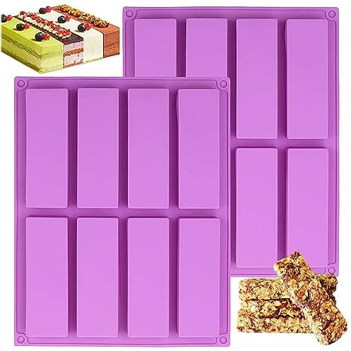 Müsliriegel Backform,2 Stück Silikonform Riegel, Schokoladenriegel Form,Lila 27 x 21.5 cm Energie Getreide Riegel Form, für Muffin, Cornbrot, Käsekuchen, Pudding, Kuchen und Seife