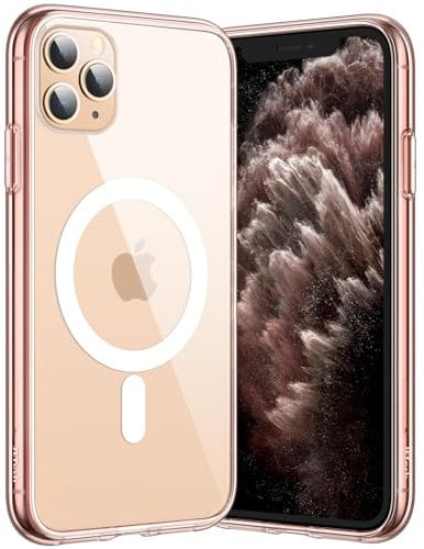 JETech Magnetic Case for iPhone 11 Pro Max 6.5-Inch Compatible with MagSafe Wireless Charging, Shockproof Phone Bumper Cover, Anti-Scratch Clear Back (Rose Gold)
