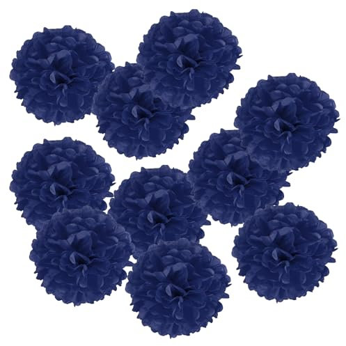 PATIKIL 4 Tejido Pompón Pompones Flores, 10 Paquete Papeles Flores Bolas para Boda Nupcial Ducha Cumpleaños Despedida Soltera Fiesta Telón Fondo Decoración, Azul marino
