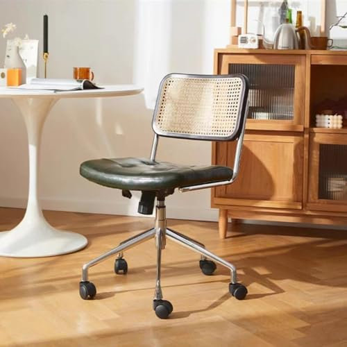 GHBXJX Bürosessel, Retro Bürostühle, Chefsessel 150 kg Belastbarkeit, Schreibtischsessel mit Rollen und Armlehne, Schreibtischstuhl Ergonomisch, Leder-Kissen, Höhenverstellbar,Grün,ohne armlehne