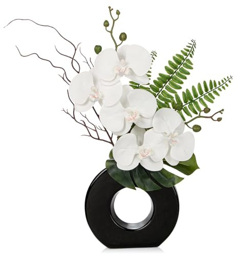 Pianta Orchidee Artificiale Con Ciambella in Ceramica, Vaso Decorativo, Fiori Real-Touch Come Veri, Decorazione da Tavolo, Davanzale, Altezza 41