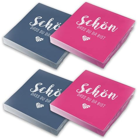itenga Servietten Schön dass du da bist 30 x 30cm 3-lagig 80 Stück für Kommunion Konfirmation Hochzeit Taufe und andere Feiern (Mix Pack - 40x dunkelblau und 40x pink)