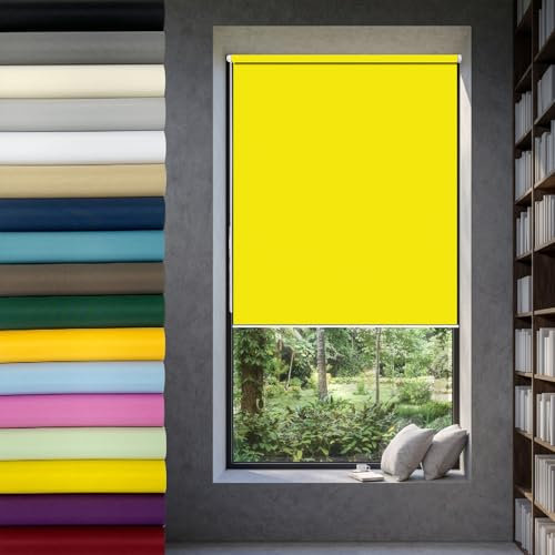 Doppelrollo Klemmfix Rollos 45 x 210 cm Seitenzugrollo Easyfix, Faltrollo Sichtschutz Rollo Sonnenschutz Blickdicht Sichtschutz für innen Wandmontage, Gelb