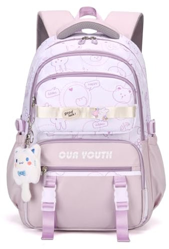 IvyH Kinderrucksack Schulrucksack Mädchen Teenager Rucksack Lässige Daypack Wasserdicht, Schulranzen Mädchen 2-6. klasse mit Großer Kapazität Grundschulen Gymnasien Universität, Lila