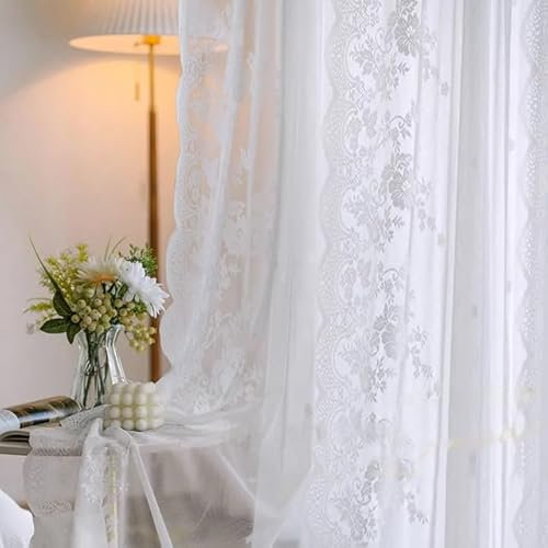 TERPCO Weißer Spitzenvorhang, durchscheinend, Prinzessin, Tüll, Organza, Trennwand für Wohnzimmer, Badezimmer, Dekor, 1 x Spitzenvorhang, B 130 x L 180 cm, 1 Stück