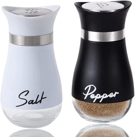 Quixotical 2 pcs Salt and Pepper Shakers, Salt and Pepper Pots with Glass Bottom, Stainless Steel Salt and Pepper Shakers Set, Kitchen Accessories for Home,Kitchen, Restaurant