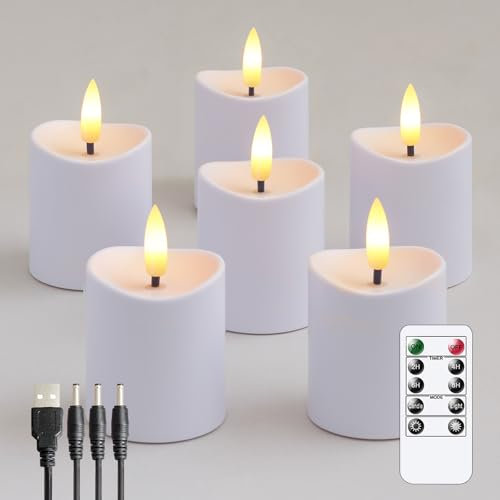 Zevanor Wiederaufladbare flammenlose Fernbedienung 5cm x6cm Teelicht LED-Kerzen, flackernde Kunststoff weiß Timerfunktion Packung von 6 Votiv Teelicht Kerzen mit Ladekabel
