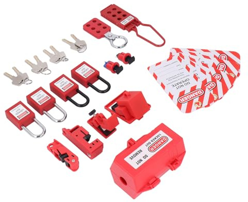 Elektrisches Lockout-Tagout-Kit, Klammer für Mehrpolige Leistungsschalter-Lockouts, 4 Loto-Schlösser (2 Schlüssel Pro Schloss), Steckschlösser, 2 Haspen, 5 Lockout-Tags,