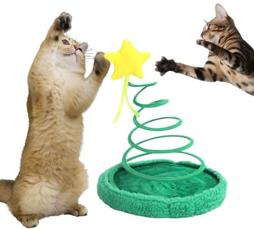 PAWISE - Albero di Natale per gatti, giocattolo interattivo per gatti, con molla in peluche, albero di Natale, da masticare