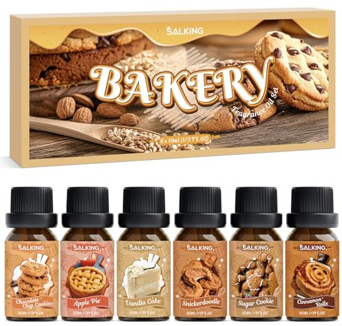 SALKING Set di Oli Essenziali Cottura Al Forno per Diffusori 6x10ml - Biscotti con gocce di cioccolato, torta di mele, panini alla cannella, torta alla vaniglia, Snickerdoodle e biscotti allo zucchero