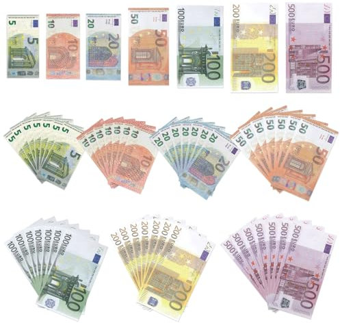 150 Blätter Spielgeld, Fake Geld, Spielgeld Scheine, Spiel Geld, Movie Money, 10/20/50/100/200/500€, für Lern- und Spielzwecke (A)