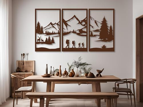 VAILLA Berge Wanddeko, Wandbild aus Holz, Wand deko in Schwarz Gold, 3D Bilder, Wandbilder Home Wall Art Dekoration, Wandaufkleber, Moderne Deko, Bilder für Zuhause Schlafzimmer, Wohnzimmer (Berge 1)