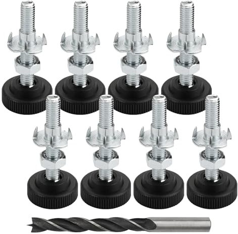 8 Pièces Vis De Réglage M8 X 50 mm Pied Reglable Pour Meuble avec Écrous À Enfoncer, Écrous De Blocage Et Forets Métalliques, Pieds De Meubles Réglables Pour Meuble Pour Pieds De Table, Chaise, Canapé
