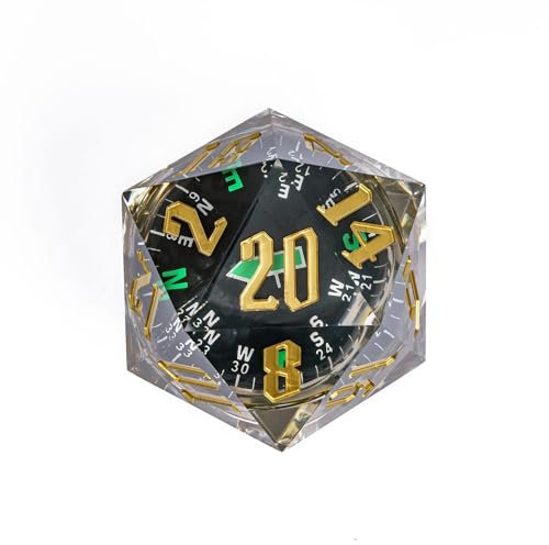 Cusdie D&D - Dadi grandi D20 da 55 mm, con bordi affilati, a 20 facce, fatti a mano, D20, per giochi di ruolo da tavolo Dungeons and Dragons, (bussola fosforescente)