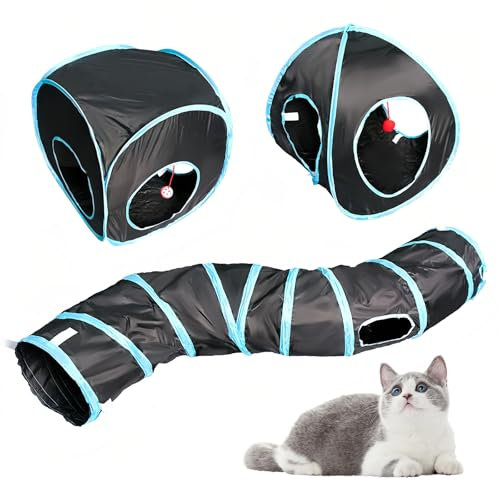 Focenat 3 en 1 Túnel de Juego para Gatos y Perros, Tienda de Campaña Plegable para Interiores y Exteriores, Interactivo Juguete para Conejos (B)