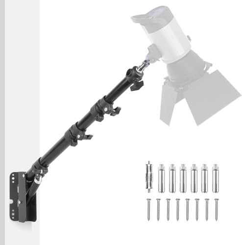 Foccalli Wandmontage Boom Arm mit Dreieck Basis, Ringlicht Wandhalterung Auslegerarm 110cm mit 180°Flexible Rotation für Fotografie Fotostudio Licht, Softbox, Kamera, Regenschirm und Reflektor