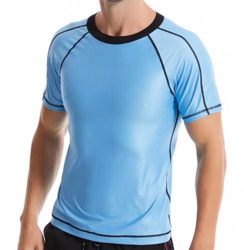 JPXJGT Uomo Compressione Sauna Fitness Manica Corta T Shirt Palestra Sudore Sportivo Body Shaper (Blue,M)