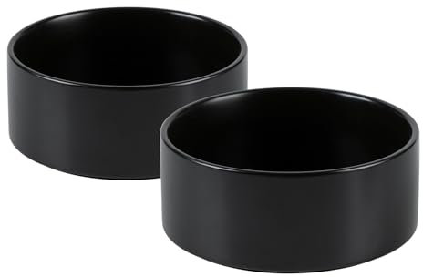 Havniva Keramik 13cm Set von 2 Hund- und Katzen-Schalen, Futter- und Wasser-Futterstelle für Spielrasse-Hunde, Kittys, Katzen, 2 Stück Hund- und Katzen-Geschirr (2 Schalen, Schwarz)