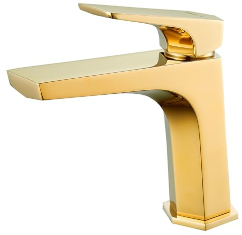 BELZ Modern Bathroom Tap - Single Handle Basin Mixer Tap, Solid Brass Easy Installation Faucet, Splash-Free Water Flow for Bathroom Sink and Vanity Gold
