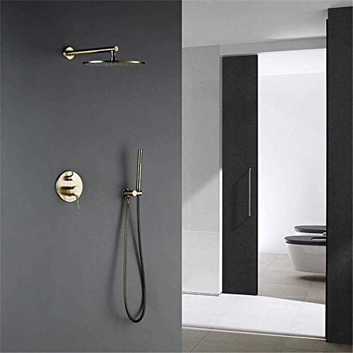 asdchZen Duschsystem Massivmessing Duscharmaturen Set Badezimmer Rundkopf Wasserhahn Gold Handbrause Umsteller Mischbatterie Goldene Handbrause Duschset,12 Inch