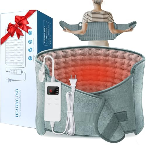 IGXHAVIZ Heating Pad for Back Pain Relief, Electric Heating Pad for Period Cramps Neck Shoulders with Belt, 4 Timer 6 Heat Setting & Auto Shut Off, 12x24+20 Large Moist Heat Pad for Mom,Dad