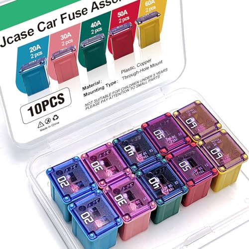 10Pcs Jcase Fuse Kit Car Fuses Assortment Kit Low Profile Box Shaped Automotive Fuses for Pickup Cars, Trucks, RVs, and SUVs(20A/30A/40A/50A/60A, 2pcs Each)