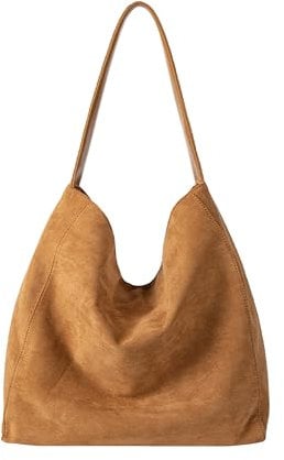 Gluckstar Handtasche Damen Groß, Künstliche Wildleder Tasche Damen,Shopper mit Magnetverschluss, Elegante Tasche für Frauen, Modische Schultertasche (Khaki)