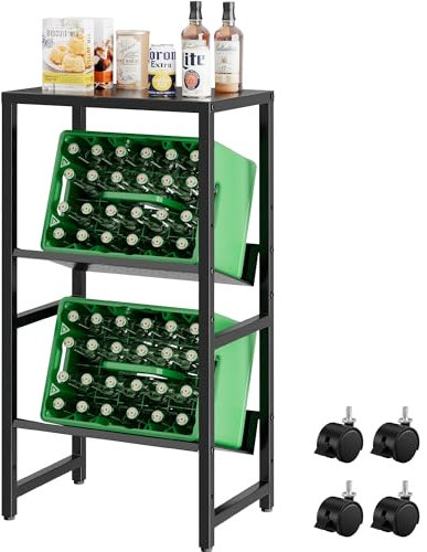 Sealong Getränkekistenregal 2 Kisten mit Ablage, Kistenregal mit Metall-Pegboard-Regal, Frei Stehender Getränkeregal mit Rollen & Höhenverstellbaren Füßen, Regal Getränkekisten Bierkastenständer