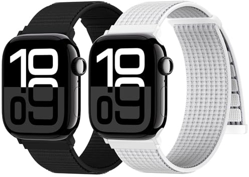 Yoohoo 2 Pack Nylon Sport Loop for Apple Watch Straps 38mm 40mm 41mm 42mm 44mm 45mm 46mm 49mm Women Men - Soft and Comfortable Watch Strap for iWatch 11 10 9 8 7 6 5 4 3 2 1 SE Ultra,Black/Gray White