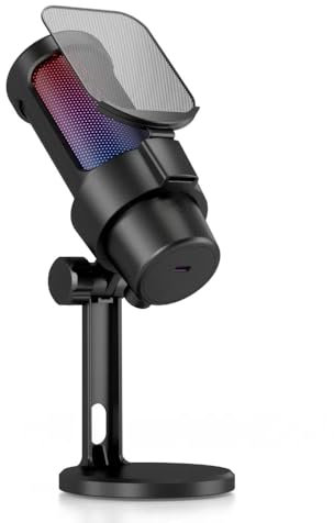 SEAFRONT Microphone USB de Jeu avec éclairage RVB Construit Carte de Son One Touch Mute Mic pour la Vidéo D'enregistrement Audio en Streaming (Noir/Rose/Blanc) (Black)