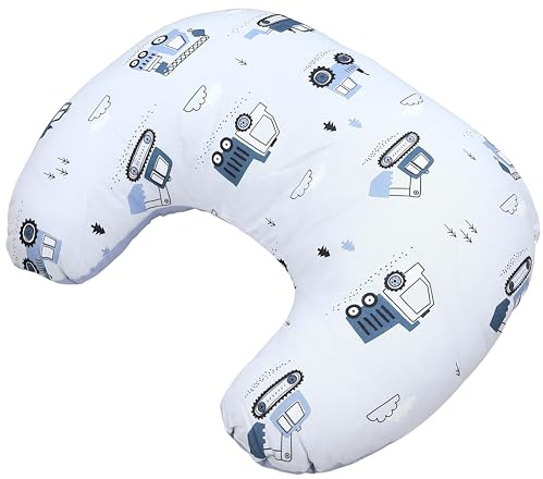 TupTam Baby Stillkissen Klein mit Baumwoll-Bezug, Farbe: Baufahrzeuge/Bagger/Blau/Grau
