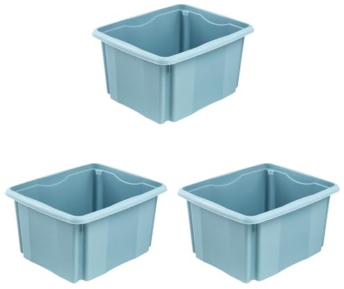 keeeper emil 3x Aufbewahrungsbox mit Dreh-/Stapelsystem, 41 x 34,5 x 22 cm, 24 l, Nordic Blue