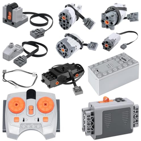 AYWHP 11 PCS Power Functions Spielzeug Motor Set,Servo Motor Power Function Set mit M/L/XL/Servo/Train Motor,Batteriebox,Fernbedienung,Empfänger,Leistungsschaltersteuerung,Beleuchtungsmodul,Verlänger