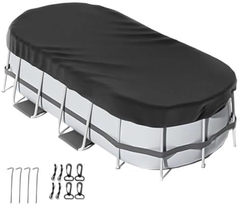 NbgrvB Ovale Poolabdeckung, oberirdische Pools, wetterfeste Polyester-Abdeckung mit Zubehör, Schwarz, 274 x 549 cm, 213 x 396 cm