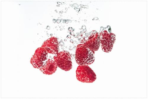 Wallario Küchenrückwand aus Glas 90 x 60 cm, Motiv: Sprudelnde Himbeerfrische | Spritzschutz abwischbar & pflegeleicht