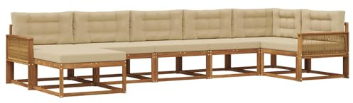 vidaXL Outdoor-Sofagarnitur mit Kissen 7 pcs Natur und Beige, Moderner Garten-Sofa, Flexible Sitzgelegenheit, wetterfestes Set für Entspannung im Hinterhof