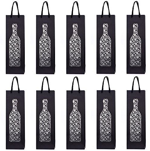 10 Flaschentüten Geschenktüten für Wein Prosecco und Champagner 40 x 12 x 9 cm silberne Weinflasche mit Blumen