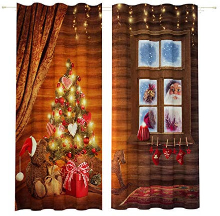 Lemare Weihnachtsvorhänge Digitaldruck | Weihnachtsbaum & Weihnachtsmann | Christbaum mit Weihnachtsschmuck | Weihnachtsvorhang Blickdicht | 2 STK. 145x260 cm