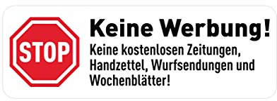 GRAVURZEILE Aufkleber - Keine Werbung - 10x Stück - Briefkasten-Aufkleber in weiß - UV Beständig Wetterfest Selbstklebend - 100% Digitaldruck