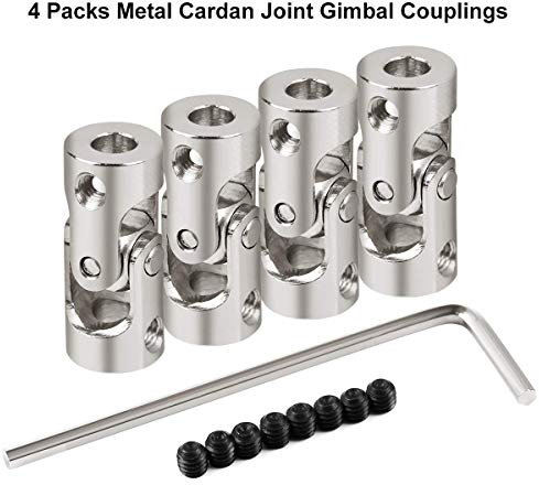 Hootracker 4pcs Metal Cardan Joint Gimbal Couplings Universal Joint Connector Model DIY Motor Shaft Fitting Accessory for RC Car Boat with Screws and Wrench
