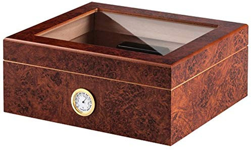 Angelo Gastro-Humidor, Zigarren-Humidor mit Sichtfenster | für ca. 22 Robustos, 36 Cohiba Esplendidos, 72 Panetelas | 107 x 262 x 200 mm | MDF-Holz, Spanisches ZEDERNHOLZ, Dekor: Nussbaum