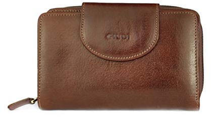 GIUDI ® Geldbörse Damen, Rindsleder, Vintage, Mittel-Groß, Mit vielen Fächern (Braun)