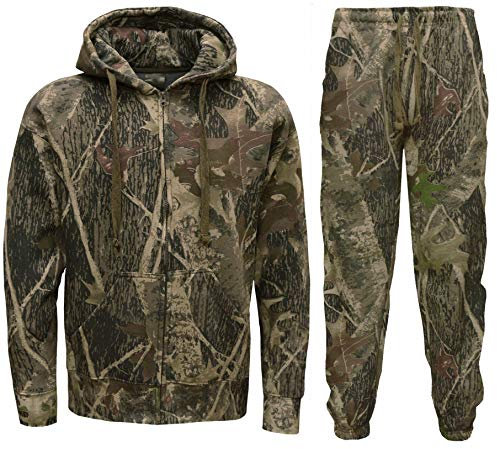 Mens Jungle Camouflage Fishing Hunting Zip Hoodie Jacket Tracksuit Plus Sizes (M, Camo Tracksuit)