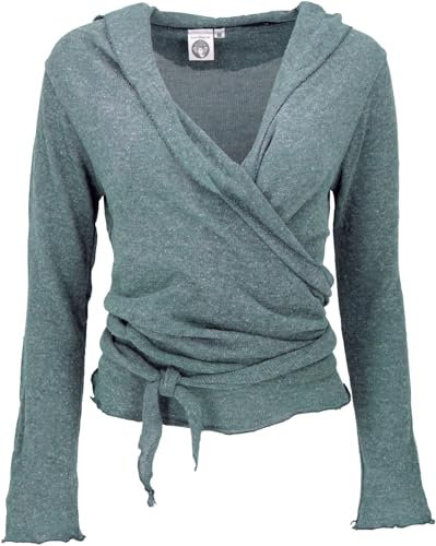 GURU SHOP Wickelshirt, Baumwollstrick Pullover, Wickeljacke - Taubenblau, Damen, Baumwolle, Size:S