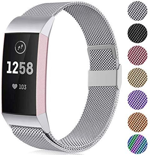 Faliogo Metall Ersatzarmband Kompatibel mit Fitbit Charge 3 Armband/Fitbit Charge 4 Armband, Einstellbare Edelstahl Ersatz Armbänder für Damen, Klein Silber