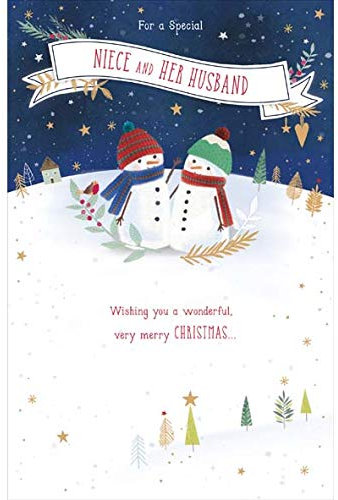 Weihnachtskarte mit Schneemann für Nichte und Ehemann